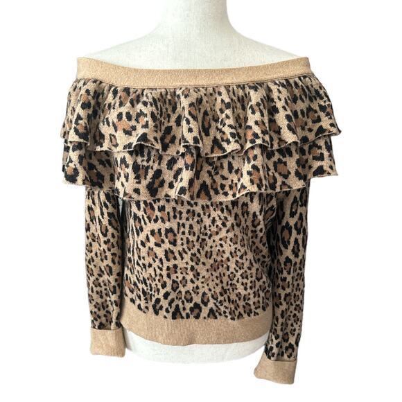 Frame Off Shoulders Leopard Ruffled Sweater S - Picture 3 of 9